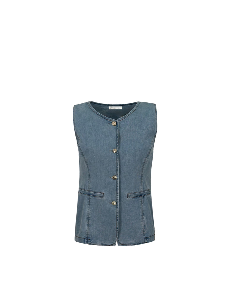 Full Glam Denim Vest Light Blue