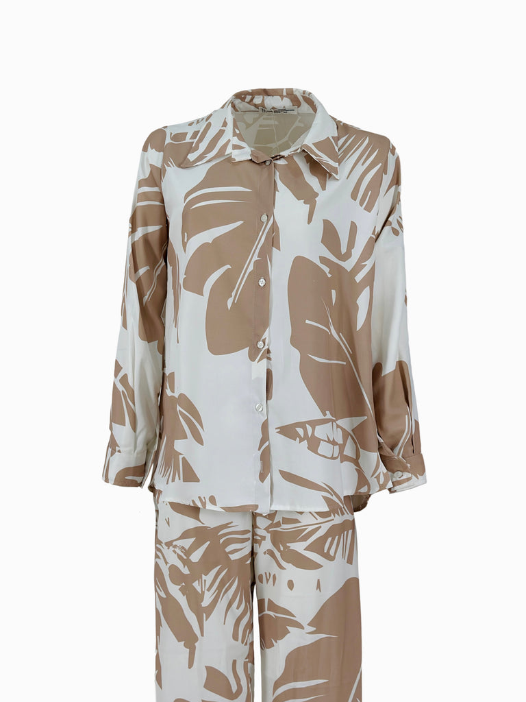 Beige Cream Leaves Set Shirt