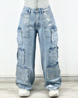 Sparkling Pockets Cargo Denim Pants