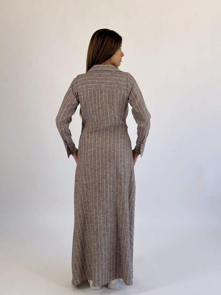 Wrap Drapes Linen Dress Mocha