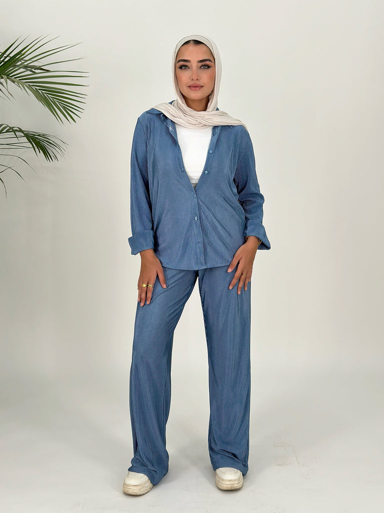 Plisse Set Shirt Blue