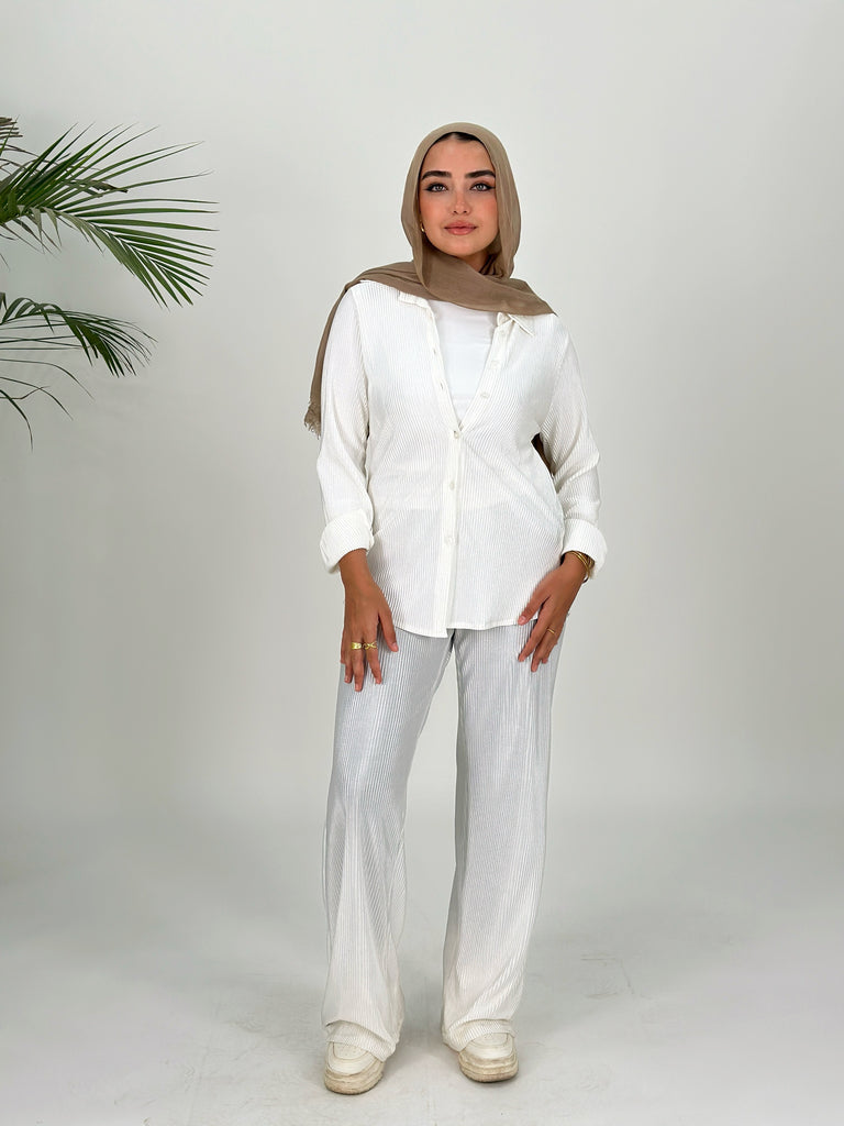 Plisse Set Shirt Cream