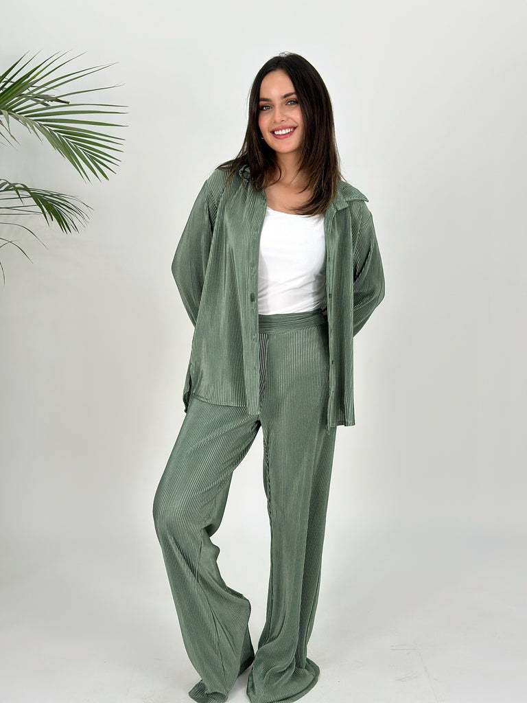 Plisse Set Pants Dark Pistachio