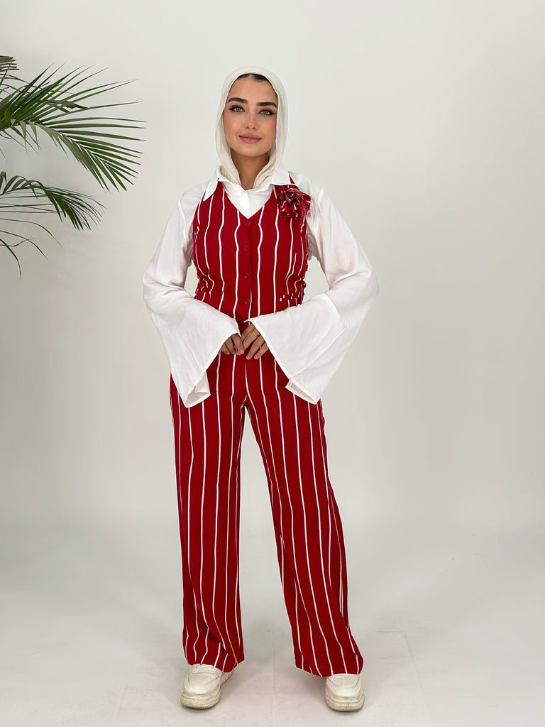 Fiore Stripped Set Pants Cherry