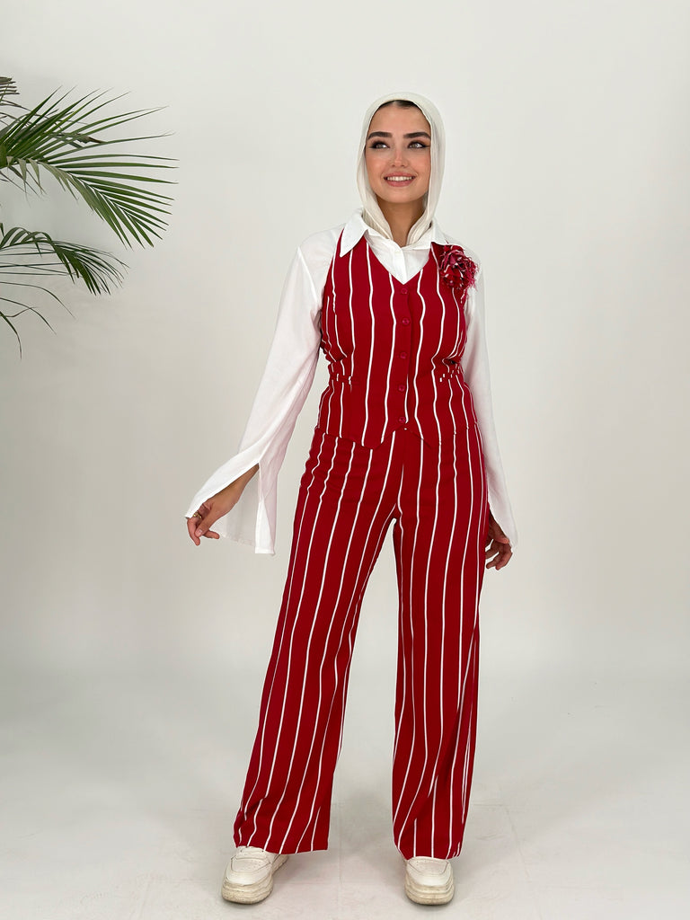 Fiore Stripped Set Pants Cherry