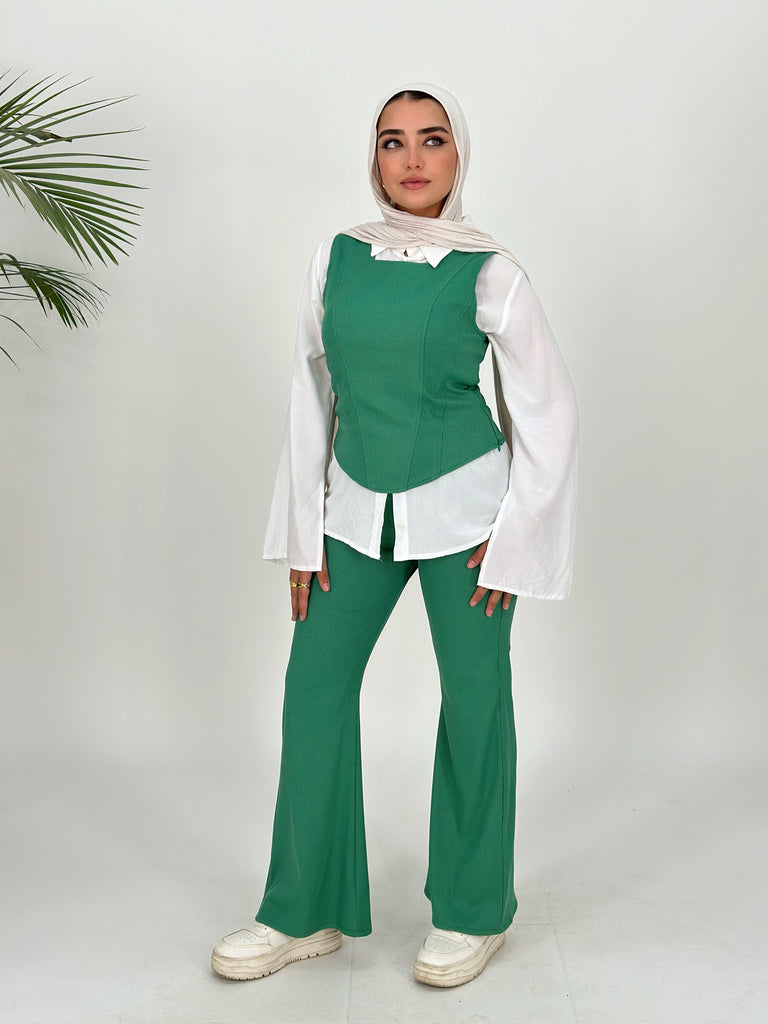 Ribbed Corset Set Pants Green