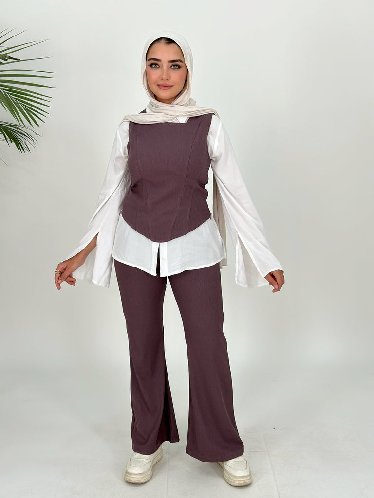 Ribbed Corset Set Pants Dust Purple