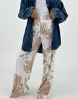 Beige Cream leaves Set Pants