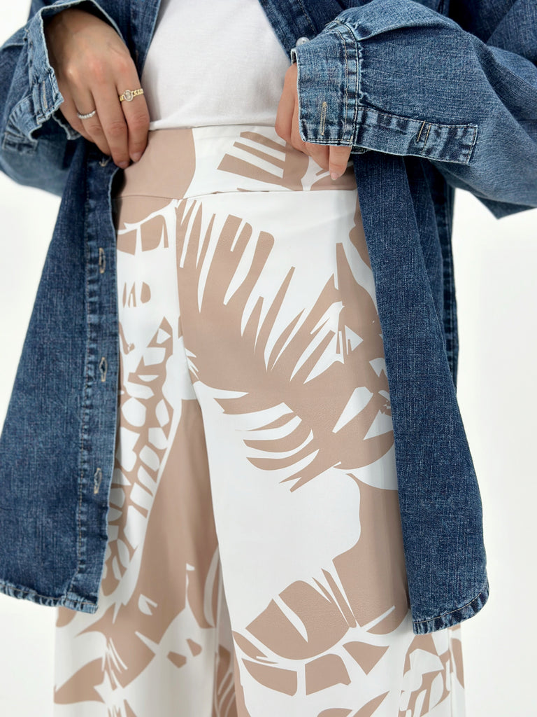 Beige Cream leaves Set Pants