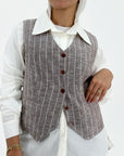 Strip Linen Vest Mocha