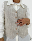 Strip Linen Vest Oatmeal