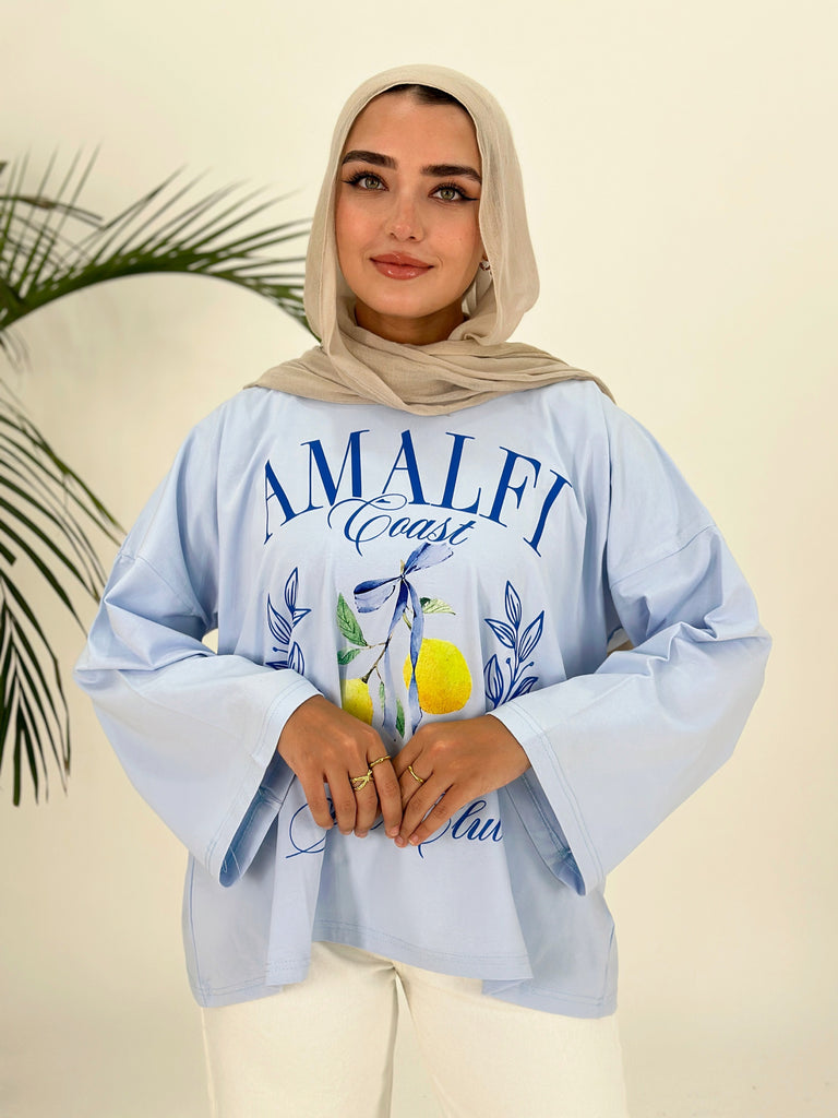 Amalfi Coast T-Shirt Long Sleeve Baby Blue