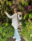 All Sparkling Fringe Linen Shirt Cream