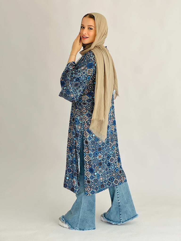 Boho Arabesques Kimono Blue