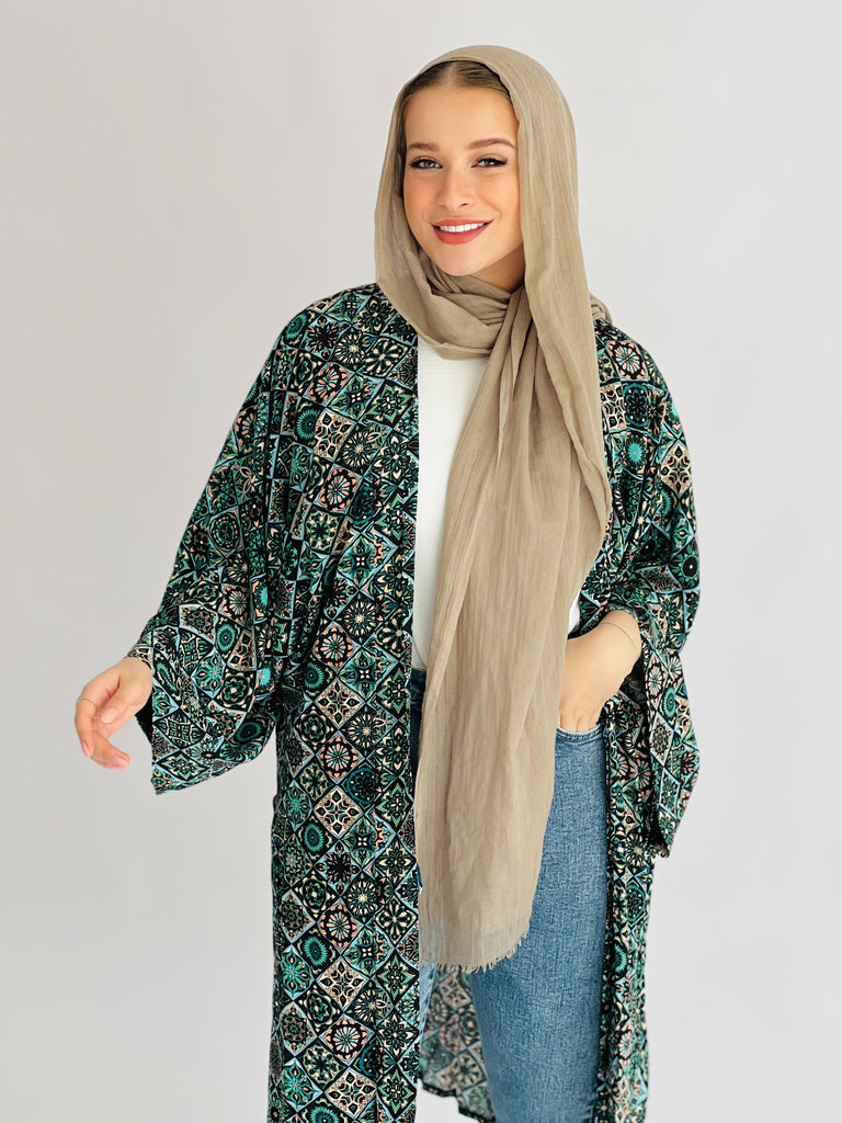 Boho Arabesques Kimono Emerald Green