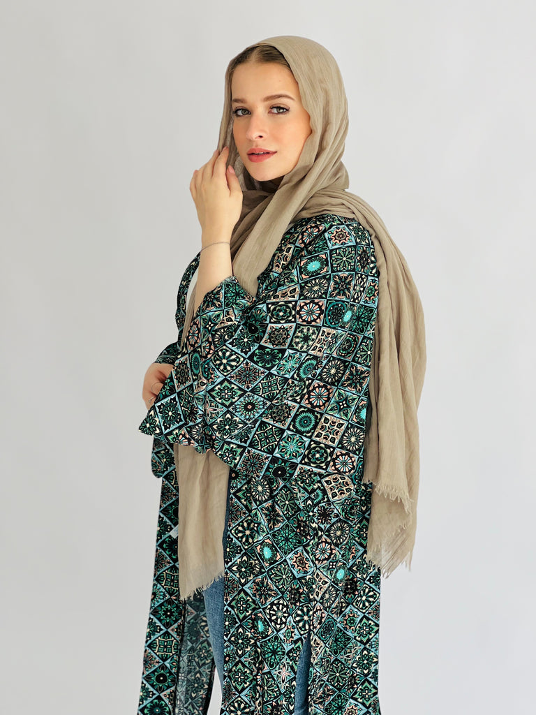 Boho Arabesques Kimono Emerald Green