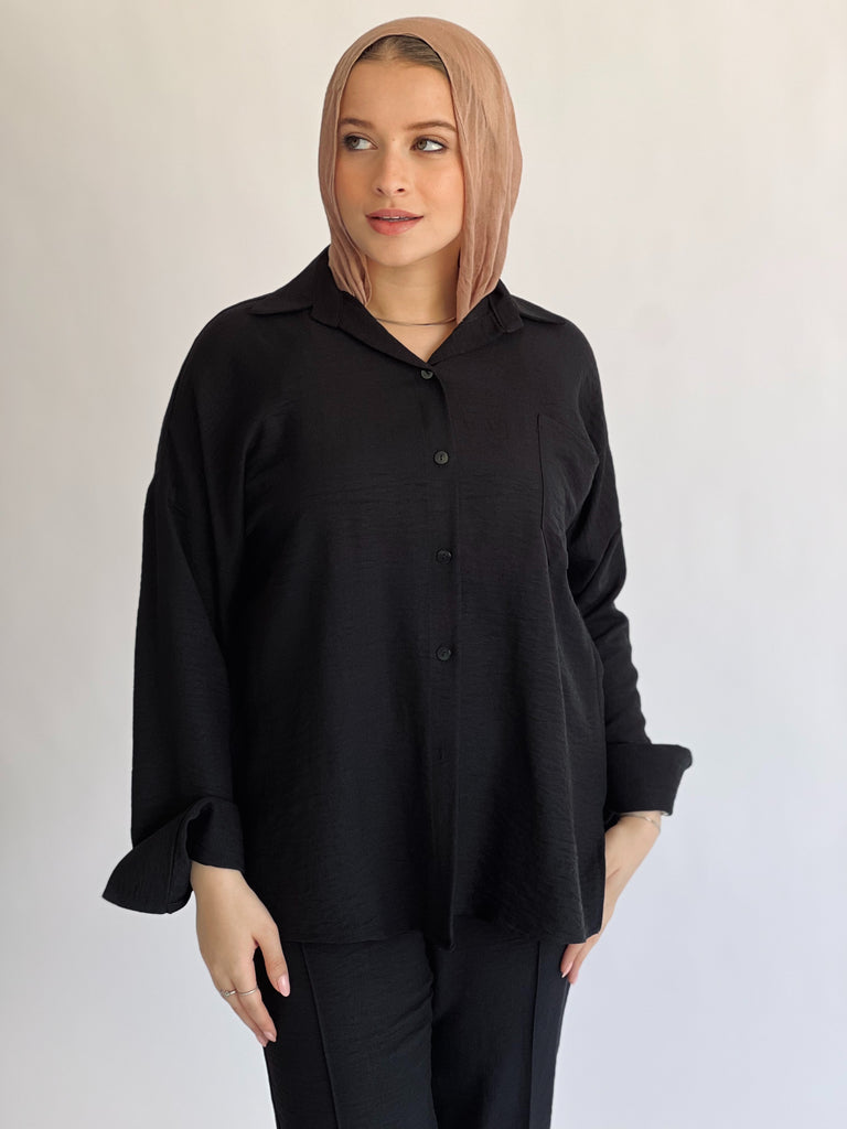 Glamy Everyday Lin Set Shirt Black