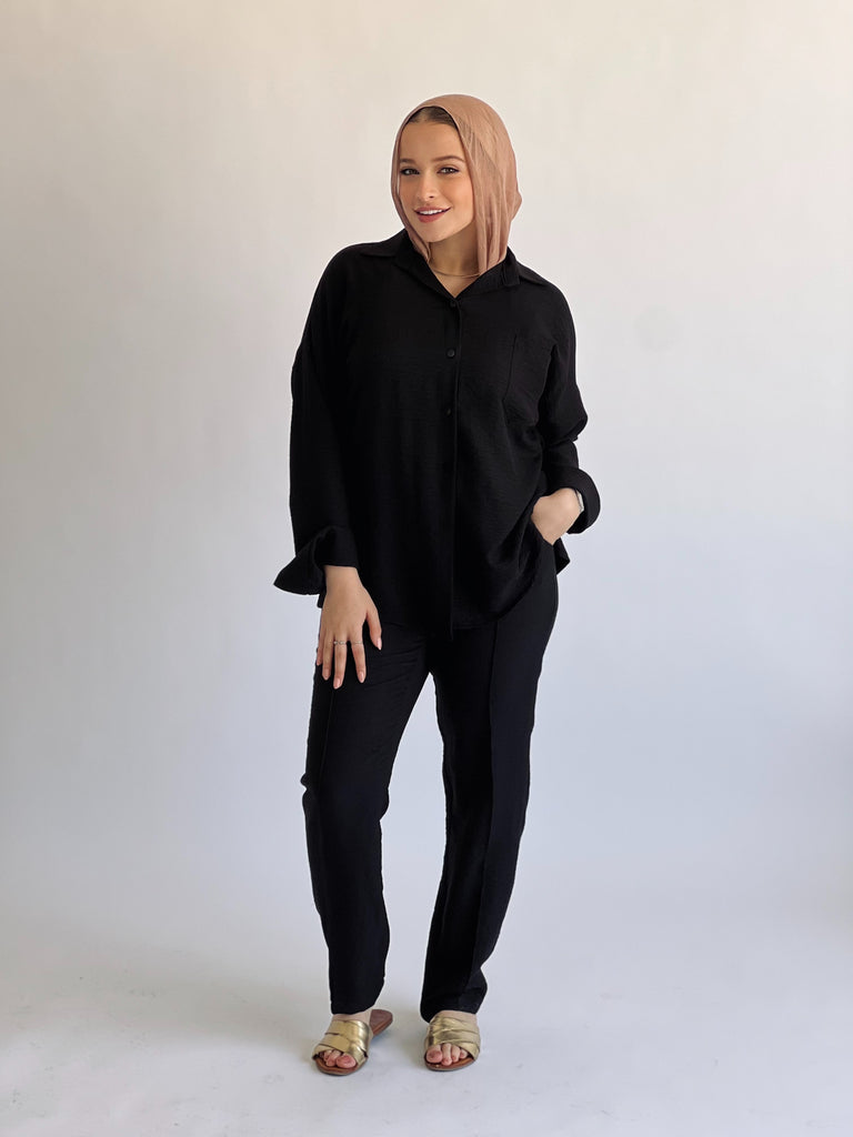 Glamy Everyday Lin Set Shirt Black