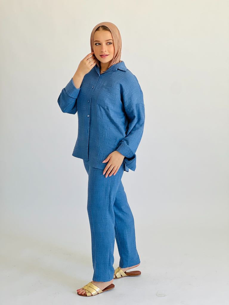 Glamy Everyday Lin Set Shirt Blue