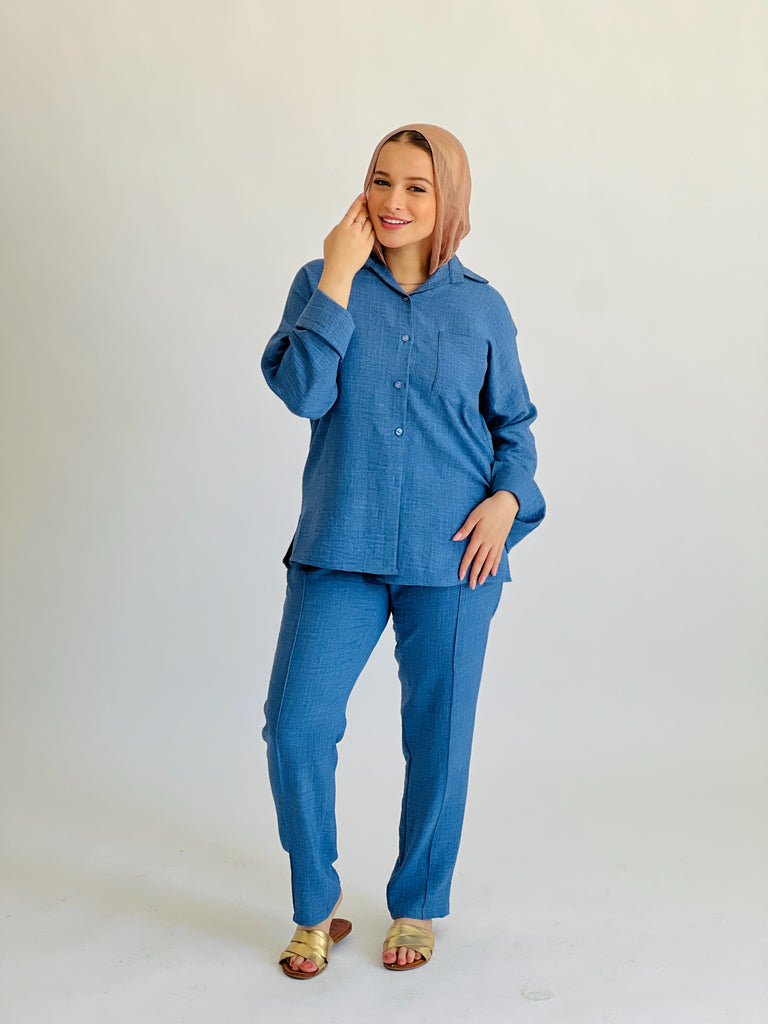 Glamy Everyday Lin Set Pants Blue