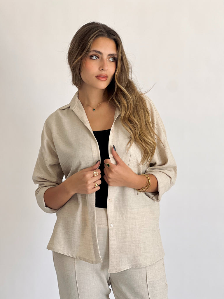 Glamy Everyday Lin Set Shirt Oatmeal