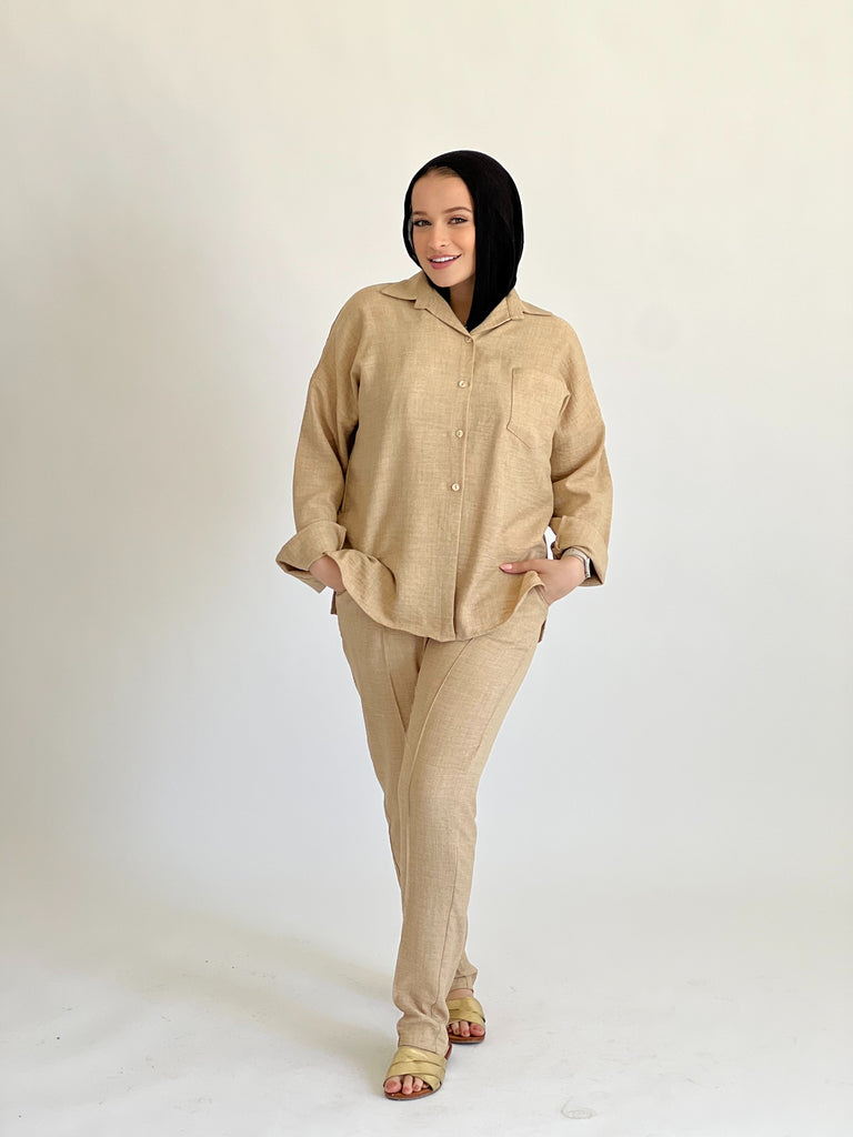 Glamy Everyday Lin Set Pants Beige