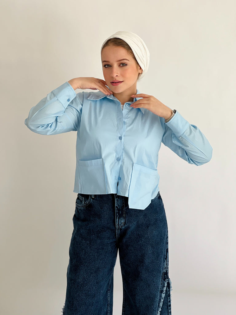 Timeless Crop Basic Shirt Baby Blue