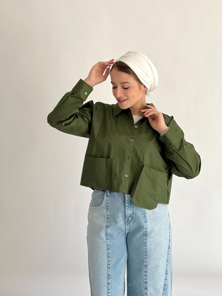 Timeless Crop Basic Shirt Dark Green