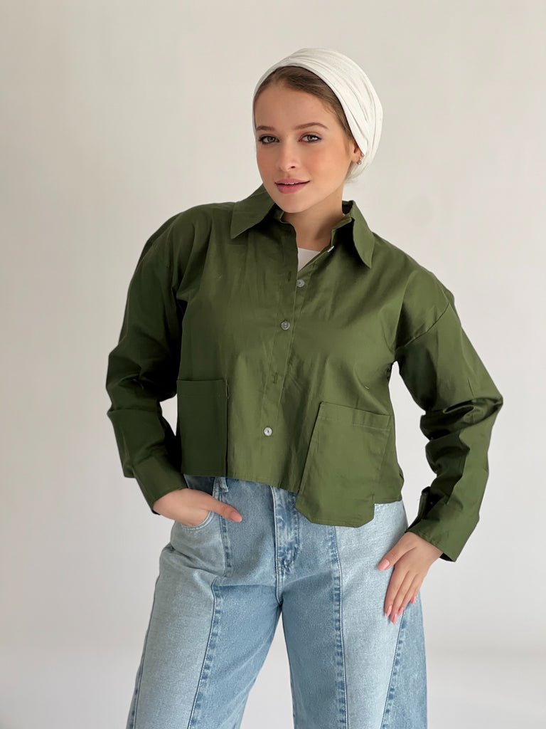 Timeless Crop Basic Shirt Dark Green