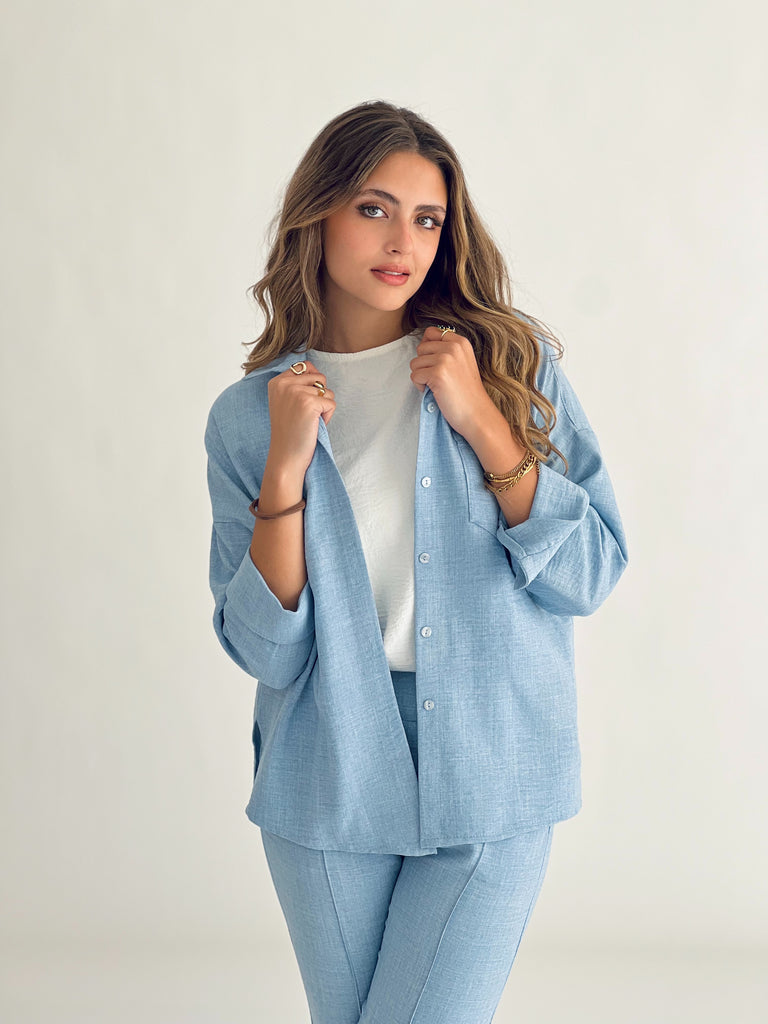 Glamy Everyday Lin Set Shirt Baby Blue