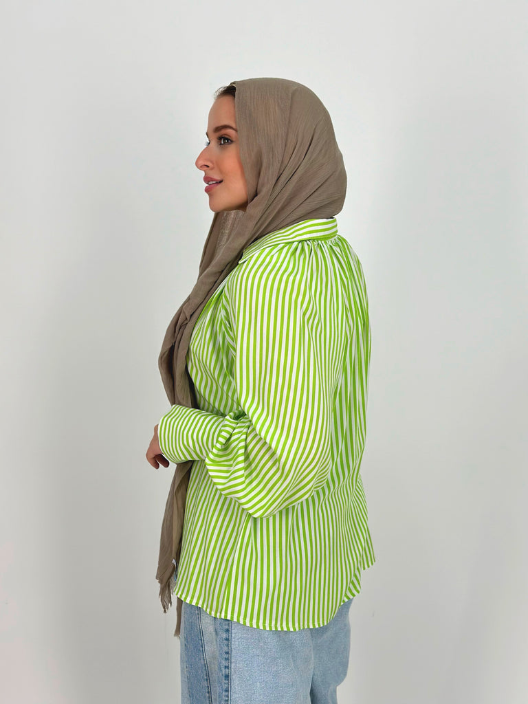 Strippy Cotton Blouse Electric Green