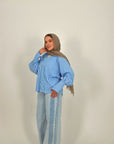 Strippy Cotton Blouse Baby Blue