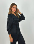 Shimmering Wrap Set Top Black