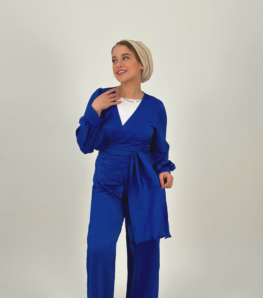 Shimmering Wrap Set Pants Royal Blue