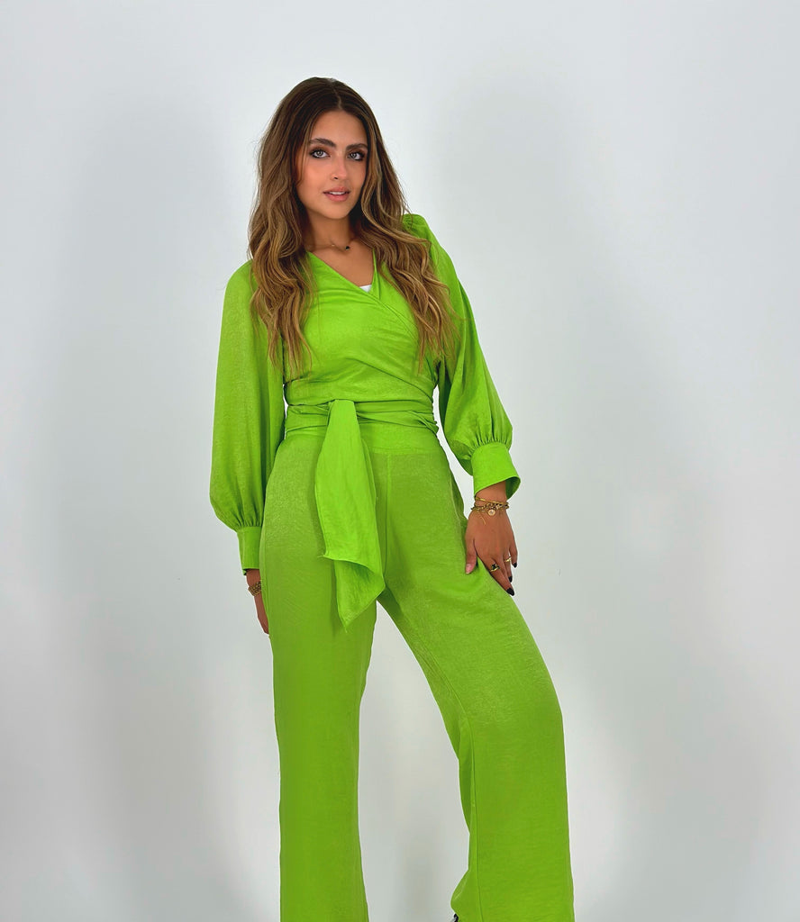 Shimmering Wrap Set Top Electric Green