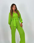 Shimmering Wrap Set Pants Electric Green