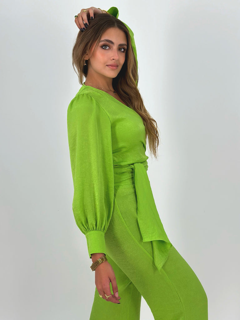 Shimmering Wrap Set Top Electric Green