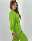 Shimmering Wrap Set Top Electric Green