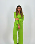 Shimmering Wrap Set Top Electric Green