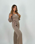 Shimmering Wrap Set Top Beige