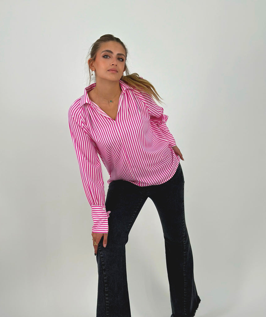 Strippy Cotton Blouse Pink