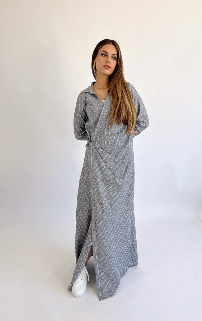 Wrap Drapes Linen Dress Heather Grey