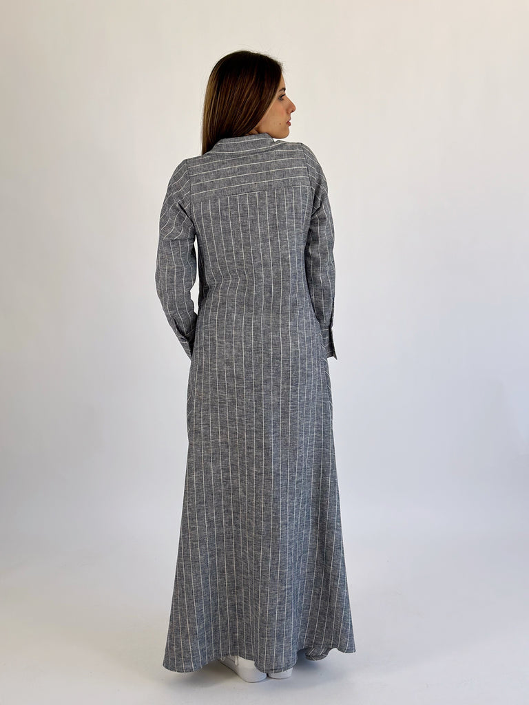 Wrap Drapes Linen Dress Navy