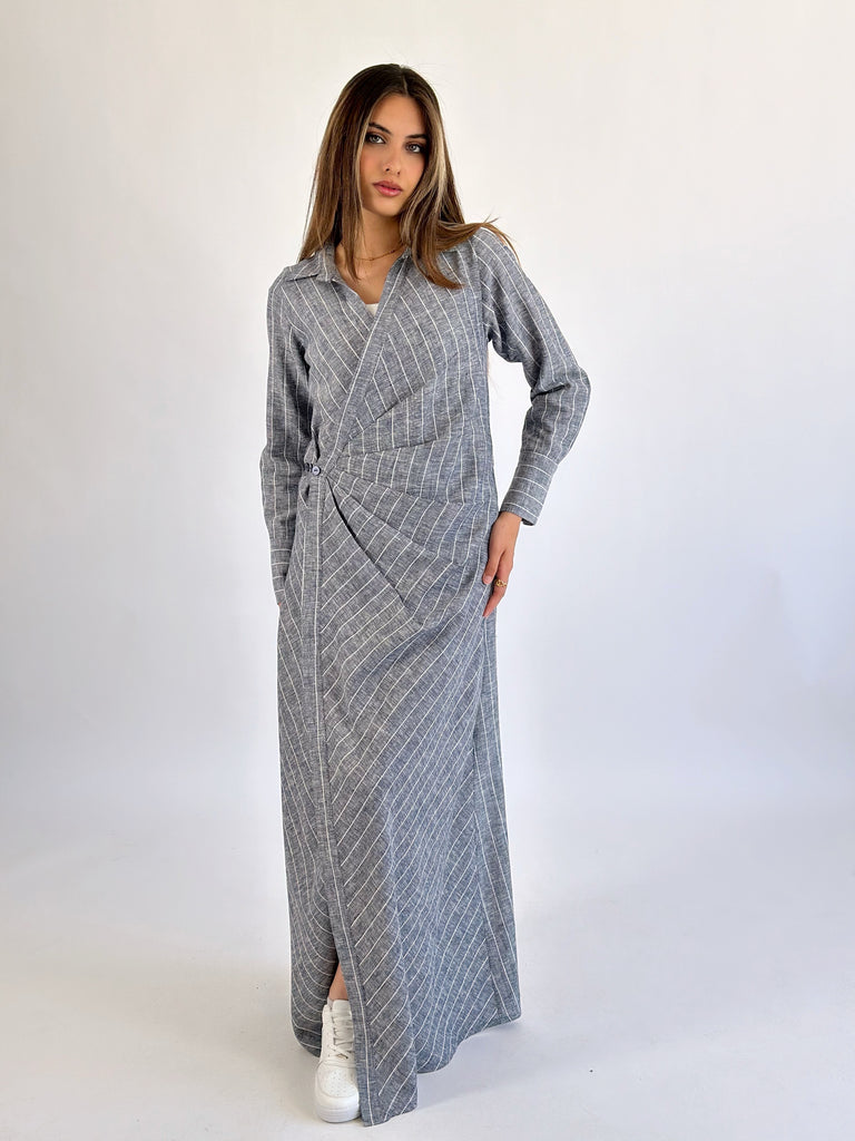 Wrap Drapes Linen Dress Heather Grey