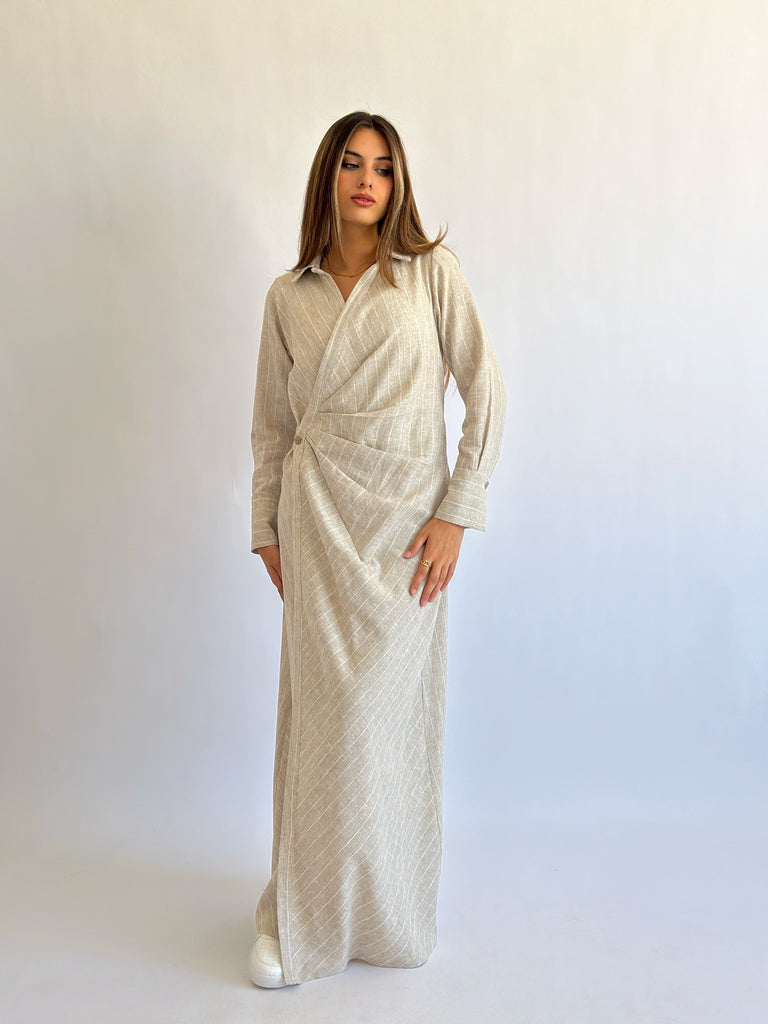 Wrap Drapes Linen Dress Oatmeal