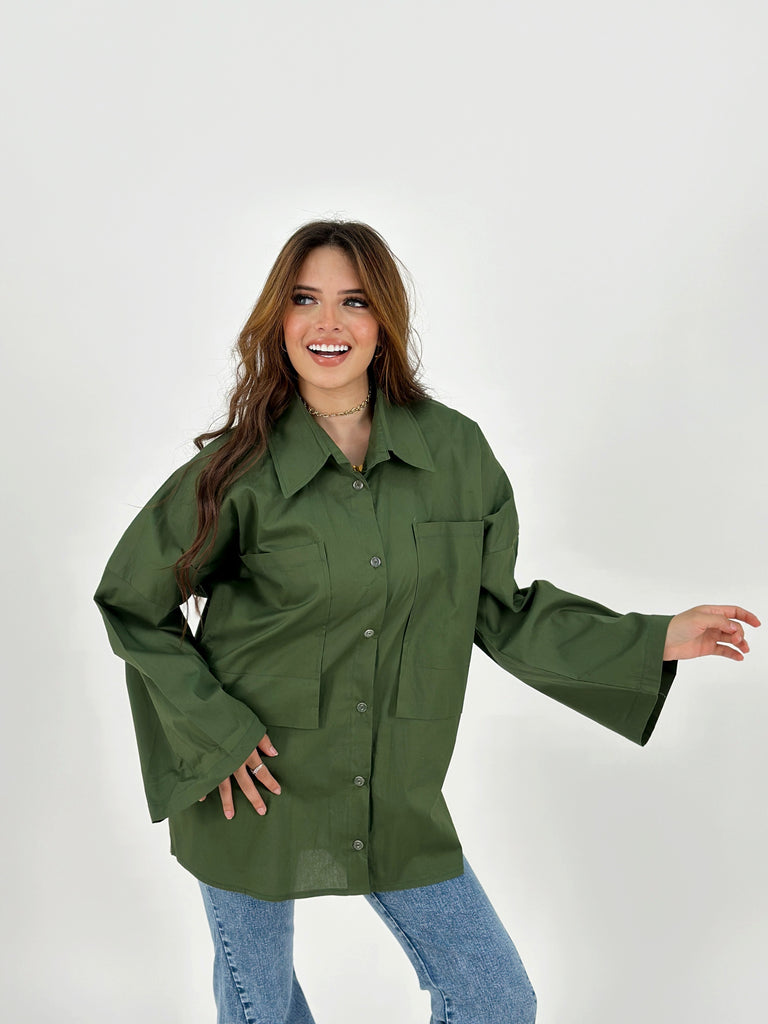 Oversized Pockets Shirt Olive