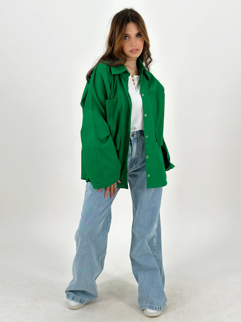 Oversized Pockets Shirt Green