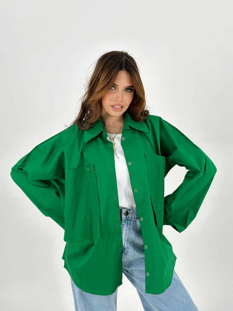 Oversized Pockets Shirt Green