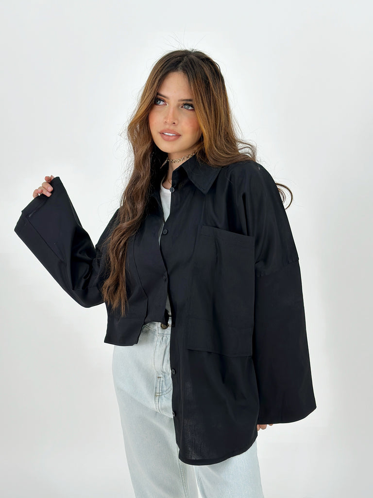 Oversized Pockets Shirt Black