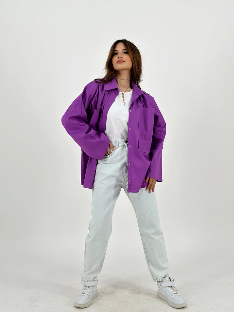 Oversized Pockets Shirt Purple